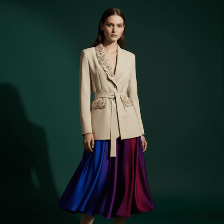 Sacou Elegant Bej cu Aplicații Florale Lucrate Manual - Laura Stoica - OK Lux. All rights reserved. - Tuxedos - 