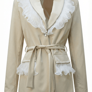 Sacou elegant bej cu volane din dantela si perle decorative - OK Lux. All rights reserved. - Tuxedos - 