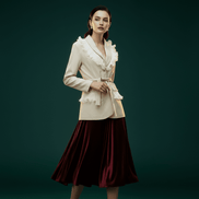 Sacou Elegant Bej cu Volane din Dantelă și Perle Decorative - Laura Stoica - OK Lux. All rights reserved. - Tuxedos - 