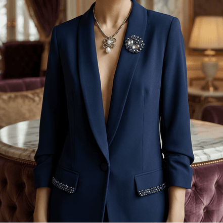 Sacou elegant bleumarin cu rever amplu si aplicatii din cristale - OK Lux. All rights reserved. - Tuxedos - 