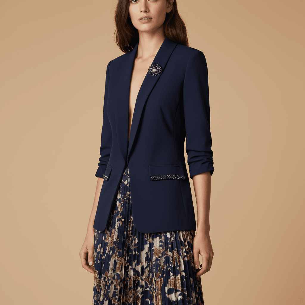 Sacou elegant bleumarin cu rever amplu si aplicatii din cristale - OK Lux. All rights reserved. - Tuxedos - 