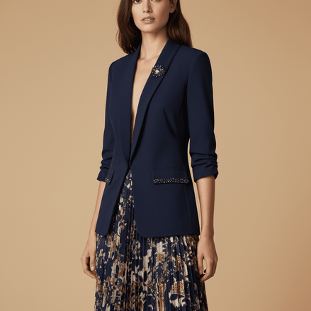 Sacou elegant bleumarin cu rever amplu si aplicatii din cristale - OK Lux. All rights reserved. - Tuxedos - 