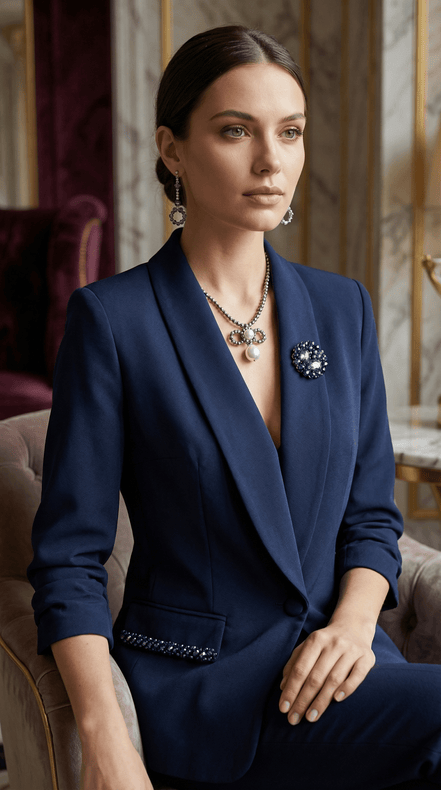 Sacou elegant bleumarin cu rever amplu si aplicatii din cristale - OK Lux. All rights reserved. - Tuxedos - 