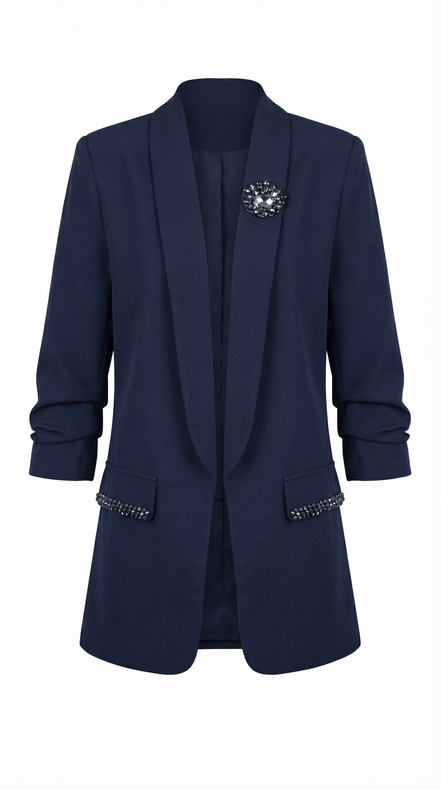 Sacou elegant bleumarin cu rever amplu si aplicatii din cristale - OK Lux. All rights reserved. - Tuxedos - 