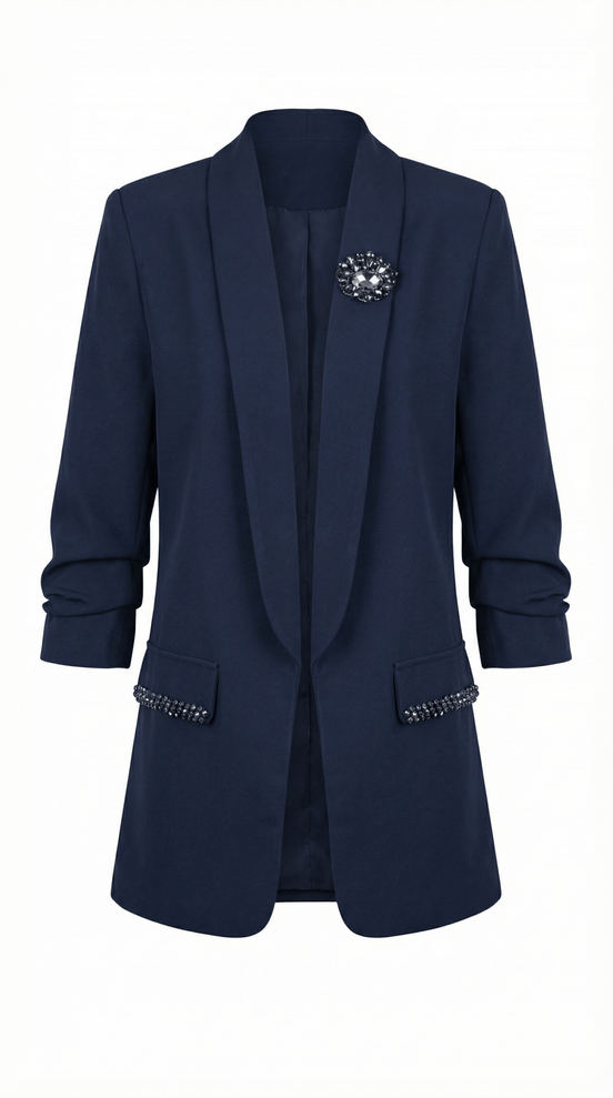 Sacou elegant bleumarin cu rever amplu si aplicatii din cristale - OK Lux. All rights reserved. - Tuxedos - 