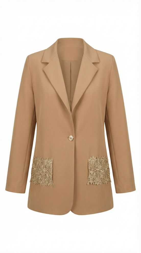 Sacou elegant camel cu aplicatii manuale din dantela si sclipici - OK Lux. All rights reserved. - Jackets - 