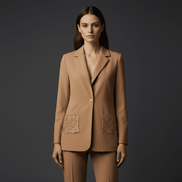 Sacou Elegant Camel cu Dantelă și Sclipici Aplicat Manual - Laura Stoica - OK Lux. All rights reserved. - Jackets - 