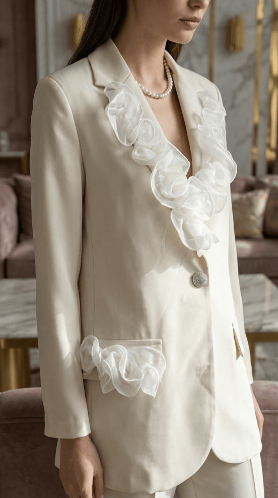 Sacou elegant ivory cu aplicatii manuale din dantela - OK Lux. All rights reserved. - Tuxedos - 