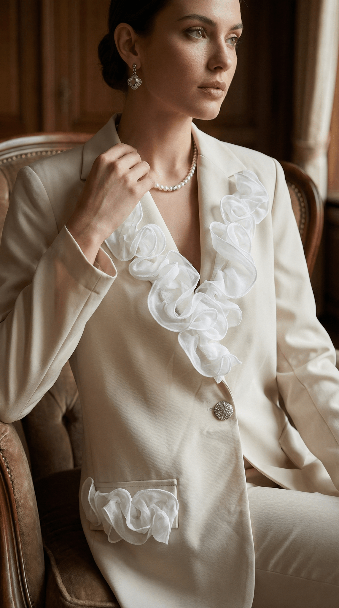 Sacou elegant ivory cu aplicatii manuale din dantela - OK Lux. All rights reserved. - Tuxedos - 