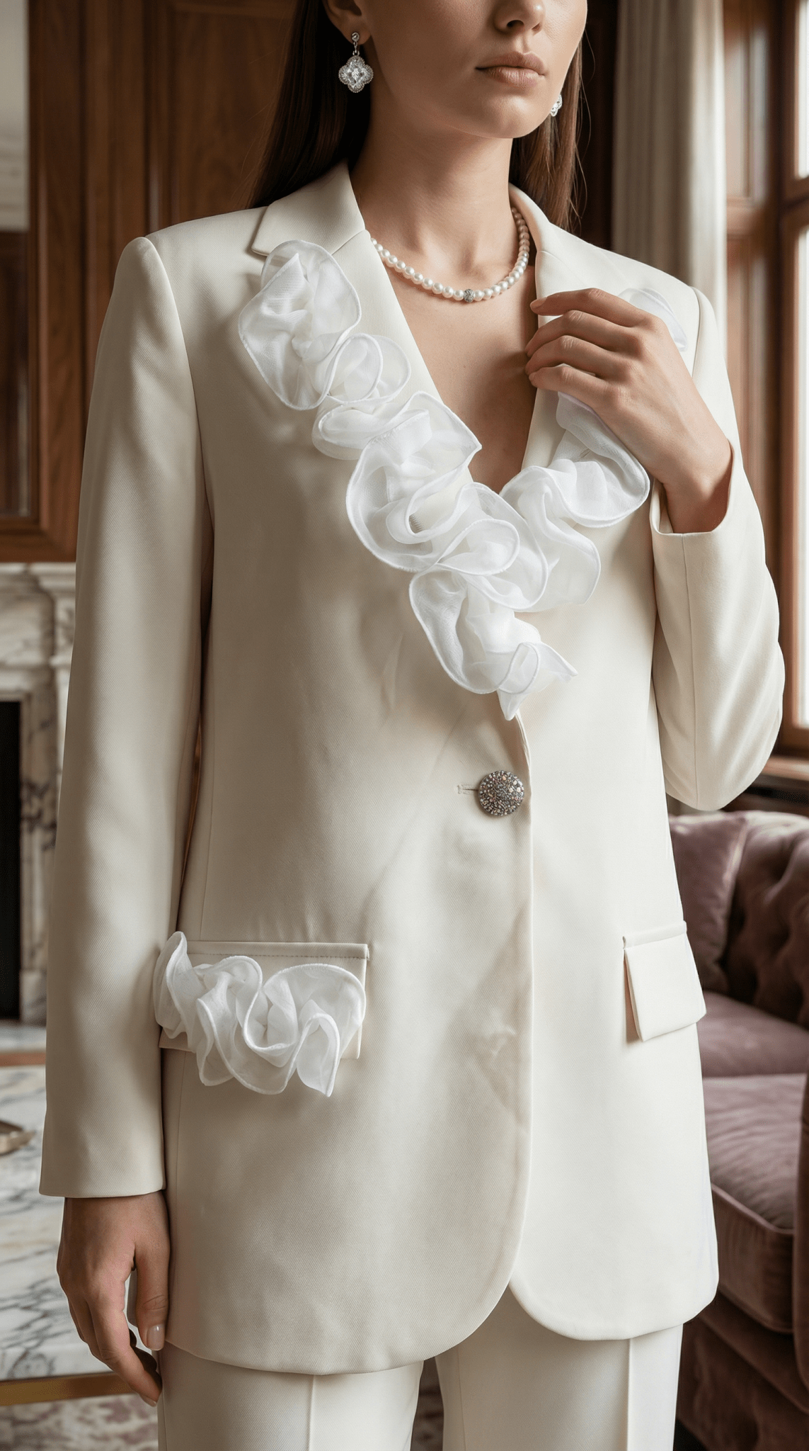 Sacou elegant ivory cu aplicatii manuale din dantela - OK Lux. All rights reserved. - Tuxedos - 