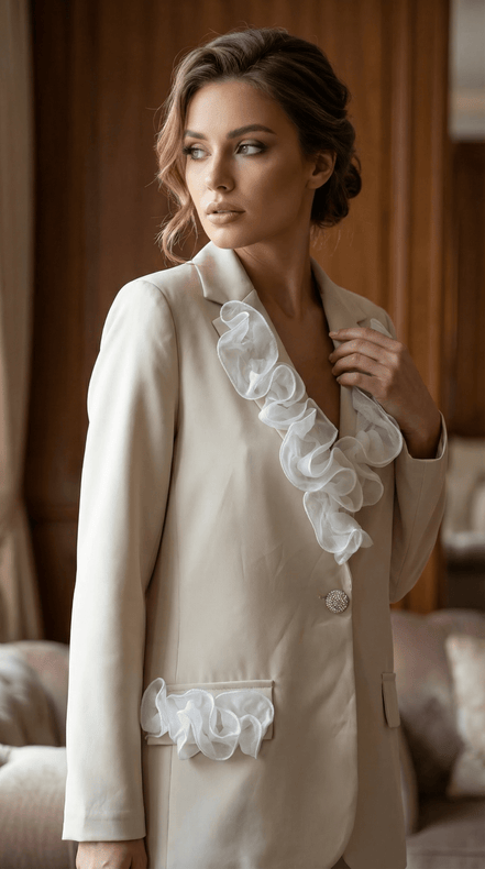 Sacou elegant ivory cu aplicatii manuale din dantela - OK Lux. All rights reserved. - Tuxedos - 