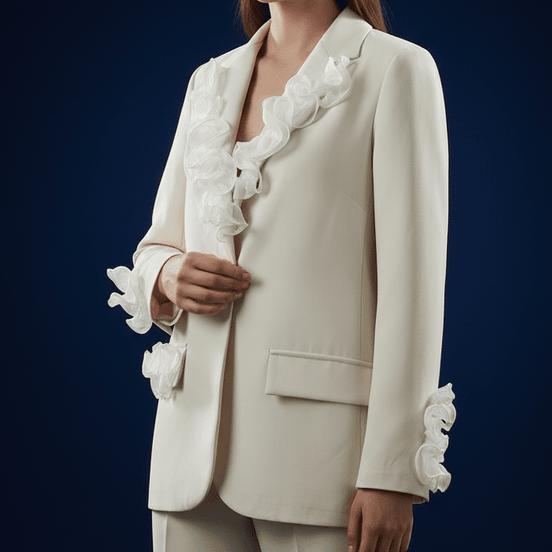 Sacou Elegant Ivory cu Aplicații Manuale din Dantelă - Croială Structurată - OK Lux. All rights reserved. - Tuxedos - 