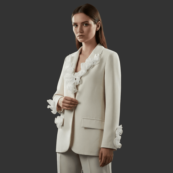 Sacou Elegant Ivory cu Aplicații Manuale din Dantelă - Croială Structurată - OK Lux. All rights reserved. - Tuxedos - 