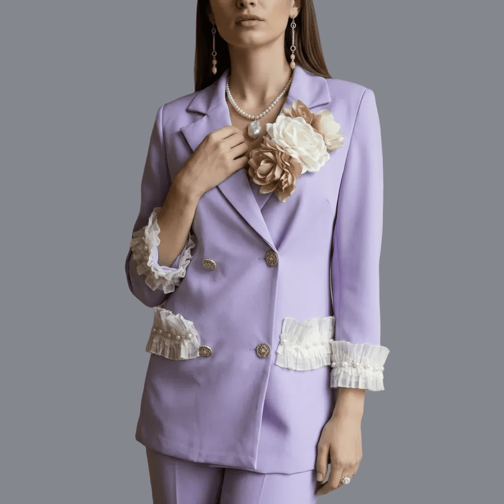 Sacou Elegant Lila Structurat cu Aplicații Florale și Detalii Decorative - Laura Stoica - OK Lux. All rights reserved. - Tuxedos - 