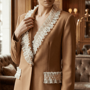 Sacou elegant maro cu aplicatii manuale din dantela si perle decorative - OK Lux. All rights reserved. - Jackets - 