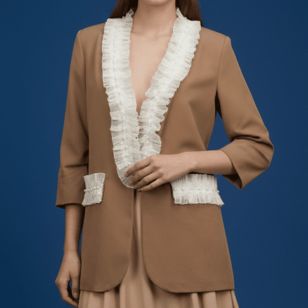 Sacou Elegant Maro cu Dantelă și Perle Aplicate Manual - Laura Stoica - OK Lux. All rights reserved. - Jackets - 