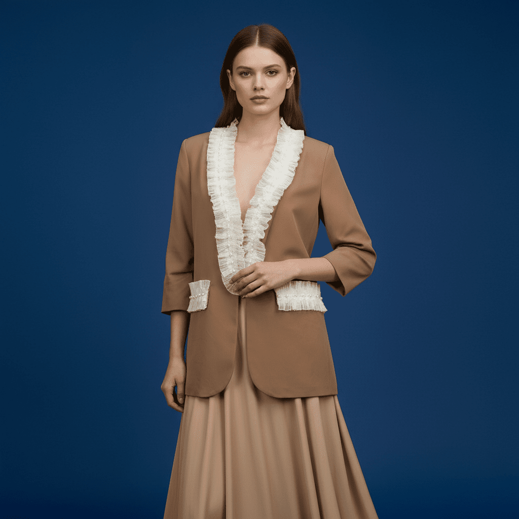 Sacou Elegant Maro cu Dantelă și Perle Aplicate Manual - Laura Stoica - OK Lux. All rights reserved. - Jackets - 