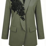 Sacou Elegant Olive cu Guler Șal și Aplicații Manuale - Laura Stoica - OK Lux. All rights reserved. - Jackets - 