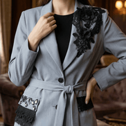 Sacou Gri Lung cu Accente de Dantelă și Cristale – Design Laura Stoica - OK Lux. All rights reserved. - Jackets - 