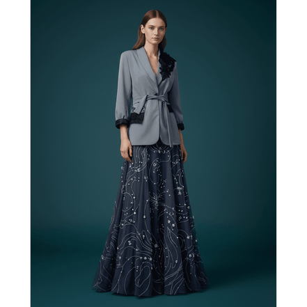 Sacou Gri Lung cu Accente de Dantelă și Cristale – Design Laura Stoica - OK Lux. All rights reserved. - Sacouri - 