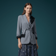 Sacou Gri Lung cu Accente de Dantelă și Cristale – Design Laura Stoica - OK Lux. All rights reserved. - Sacouri - 