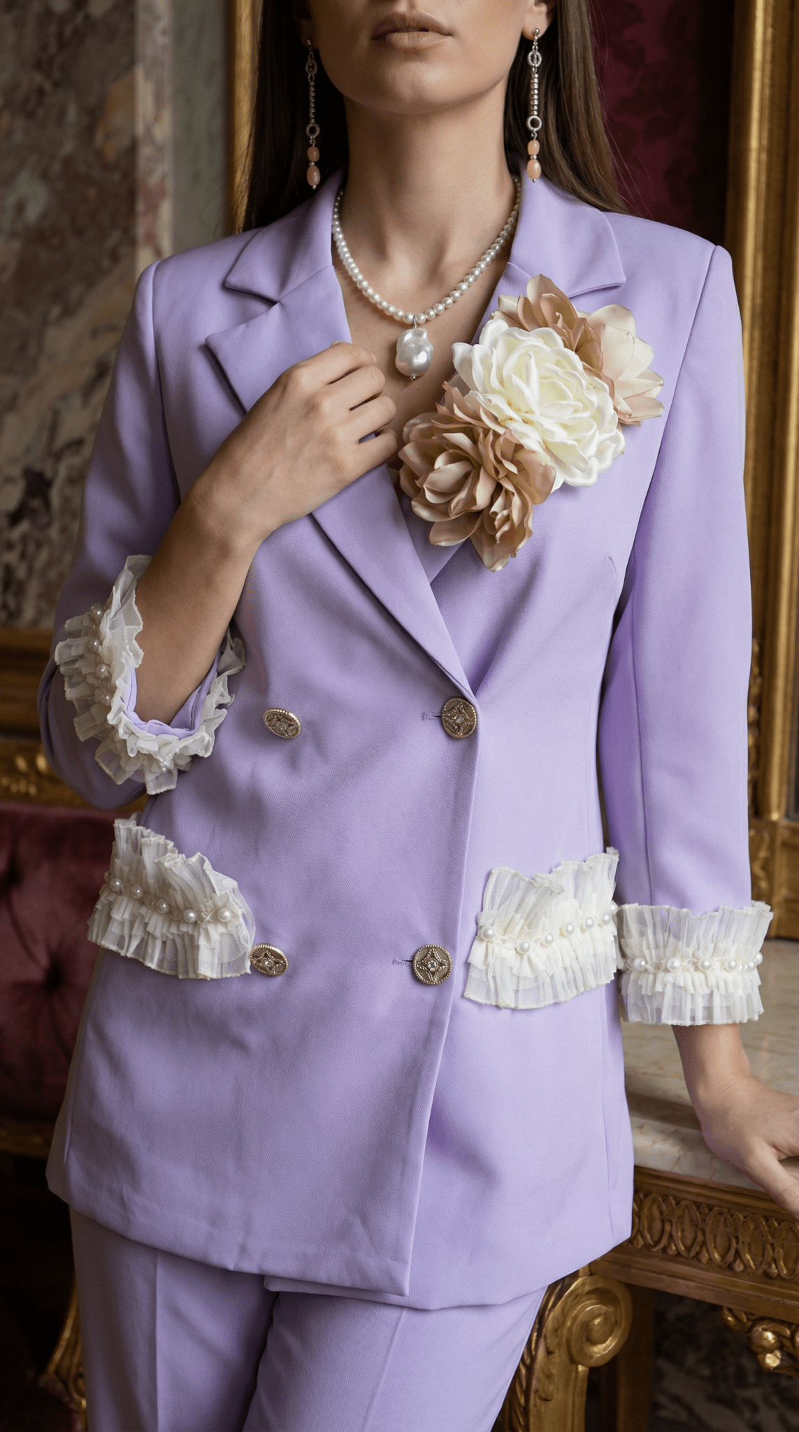 Sacou lila structurat cu aplicații florale și detalii decorative - OK Lux. All rights reserved. - Tuxedos - 