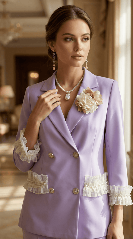 Sacou lila structurat cu aplicații florale și detalii decorative - OK Lux. All rights reserved. - Tuxedos - 