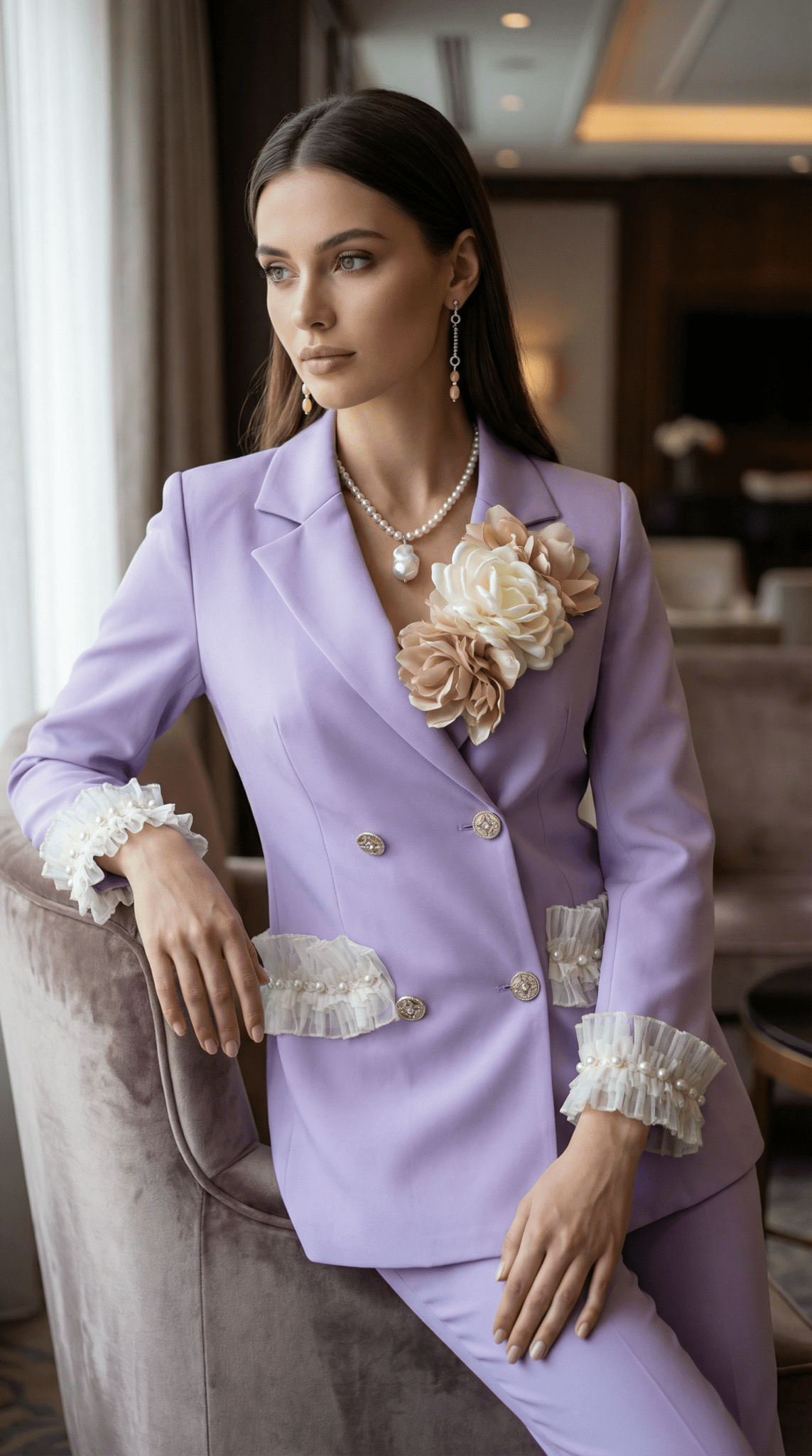 Sacou lila structurat cu aplicații florale și detalii decorative - OK Lux. All rights reserved. - Tuxedos - 