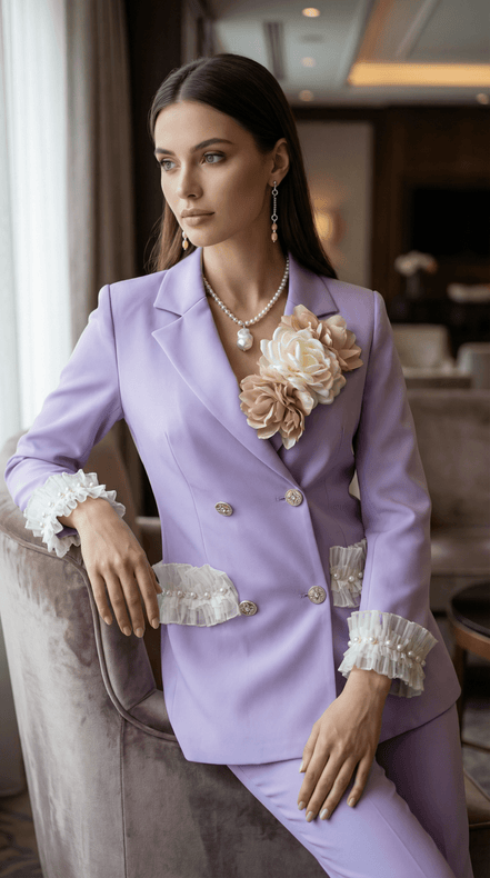 Sacou lila structurat cu aplicații florale și detalii decorative - OK Lux. All rights reserved. - Tuxedos - 