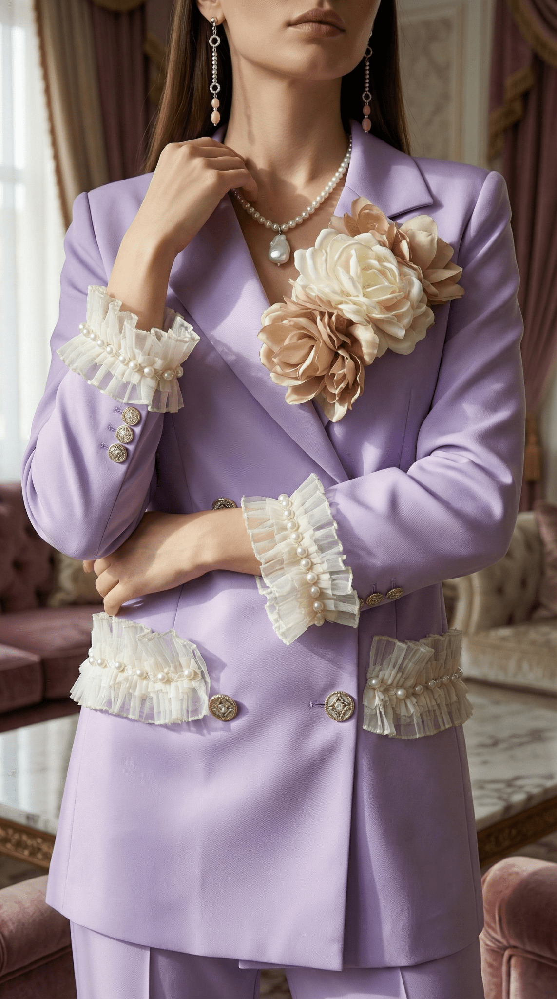 Sacou lila structurat cu aplicații florale și detalii decorative - OK Lux. All rights reserved. - Tuxedos - 