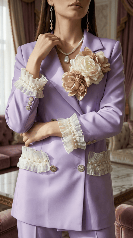 Sacou lila structurat cu aplicații florale și detalii decorative - OK Lux. All rights reserved. - Tuxedos - 