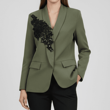 Sacou Olive cu Guler Șal și Aplicații Manuale – Design Laura Stoica - OK Lux. All rights reserved. - Jackets - 