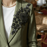 Sacou Olive cu Guler Șal și Aplicații Manuale – Design Laura Stoica - OK Lux. All rights reserved. - Jackets - 