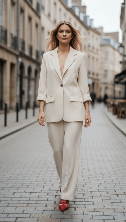 Sacou oversize alb, modern și lejer - OK Lux. All rights reserved. - Tuxedos - BEIGE - 