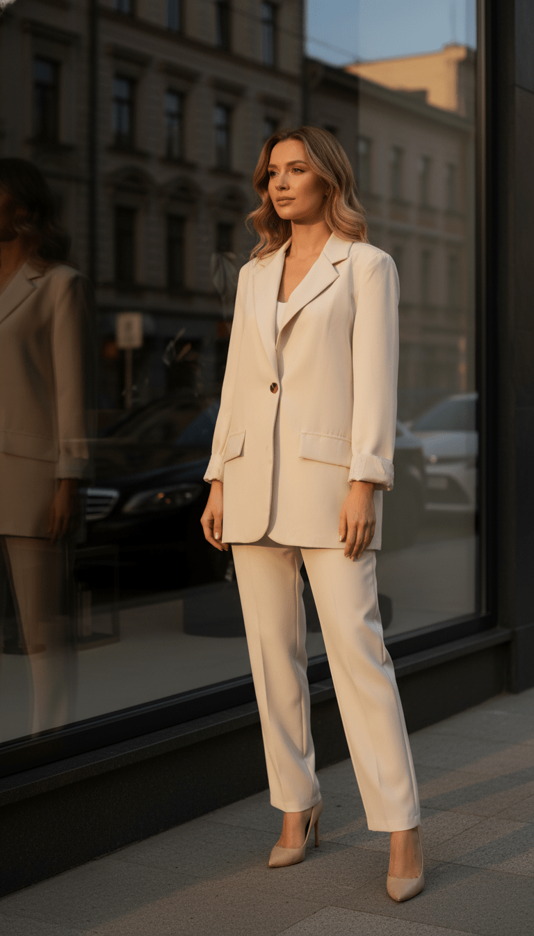 Sacou oversize alb, modern și lejer - OK Lux. All rights reserved. - Tuxedos - BEIGE - 