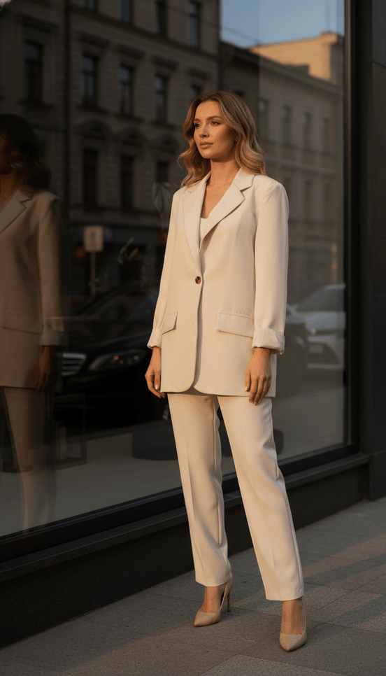 Sacou oversize alb, modern și lejer - OK Lux. All rights reserved. - Tuxedos - BEIGE - 