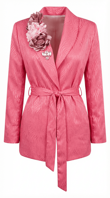 Sacou roz texturat cu cordon și aplicații florale statement - OK Lux. All rights reserved. - Tuxedos - 