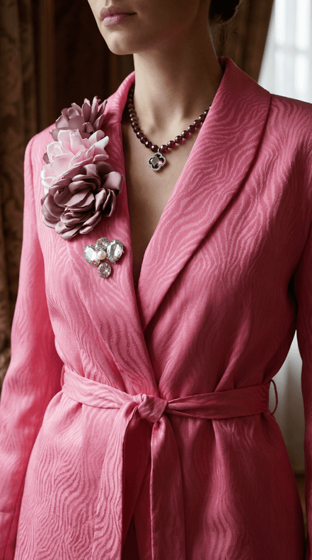 Sacou roz texturat cu cordon și aplicații florale statement - OK Lux. All rights reserved. - Tuxedos - 