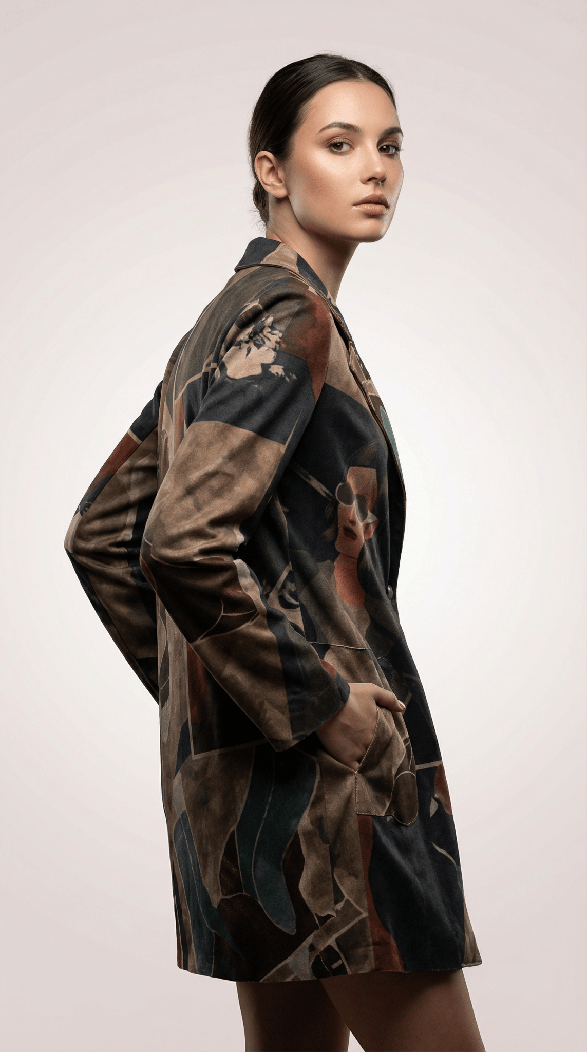 Sacou statement cu imprimeu artistic - OK Lux. All rights reserved. - Jackets - Brown - 