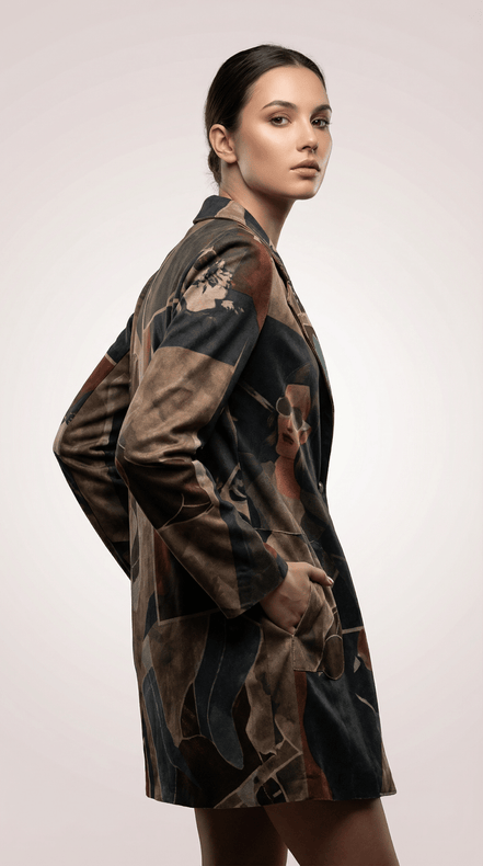 Sacou statement cu imprimeu artistic - OK Lux. All rights reserved. - Jackets - Brown - 