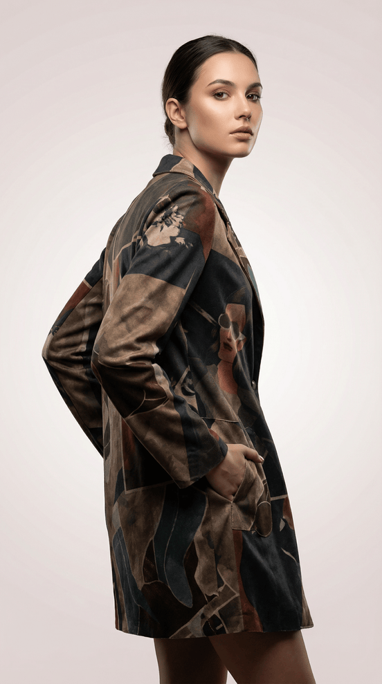 Sacou statement cu imprimeu artistic - OK Lux. All rights reserved. - Jackets - Brown - 