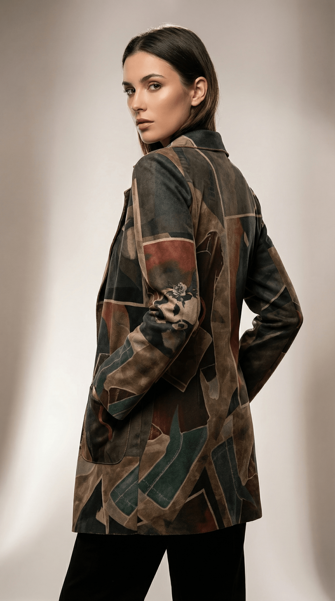 Sacou statement cu imprimeu artistic - OK Lux. All rights reserved. - Jackets - Brown - 