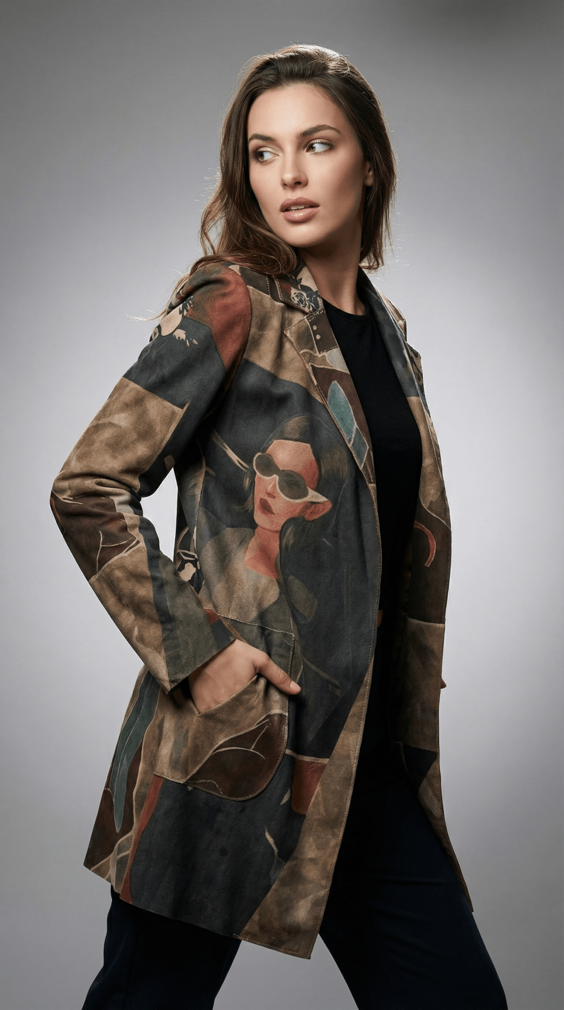 Sacou statement cu imprimeu artistic - OK Lux. All rights reserved. - Jackets - Brown - 