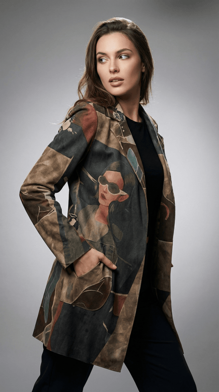 Sacou statement cu imprimeu artistic - OK Lux. All rights reserved. - Jackets - Brown - 