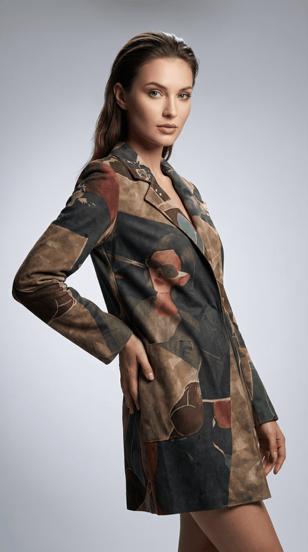 Sacou statement cu imprimeu artistic - OK Lux. All rights reserved. - Jackets - Brown - 