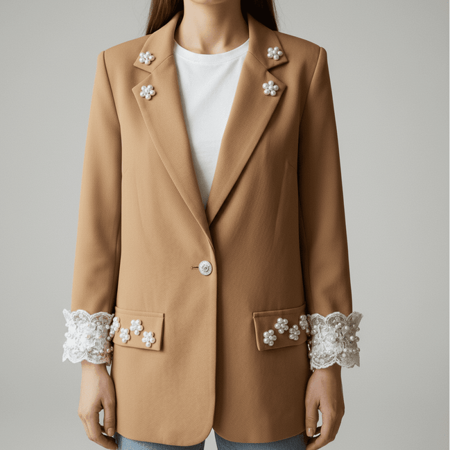 Sacou Statement „Inner Glow” – Camel cu Detalii Pearl - OK Lux. All rights reserved. - 