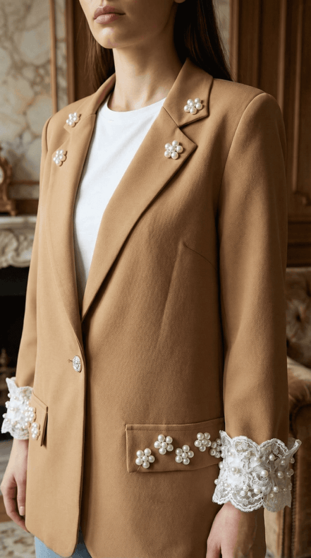 Sacou Statement „Inner Glow” – Camel cu Detalii Pearl - OK Lux. All rights reserved. - 