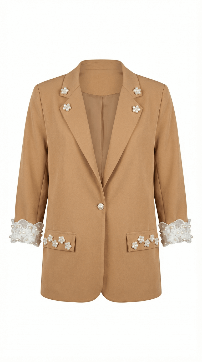 Sacou Statement „Inner Glow” – Camel cu Detalii Pearl - OK Lux. All rights reserved. - 