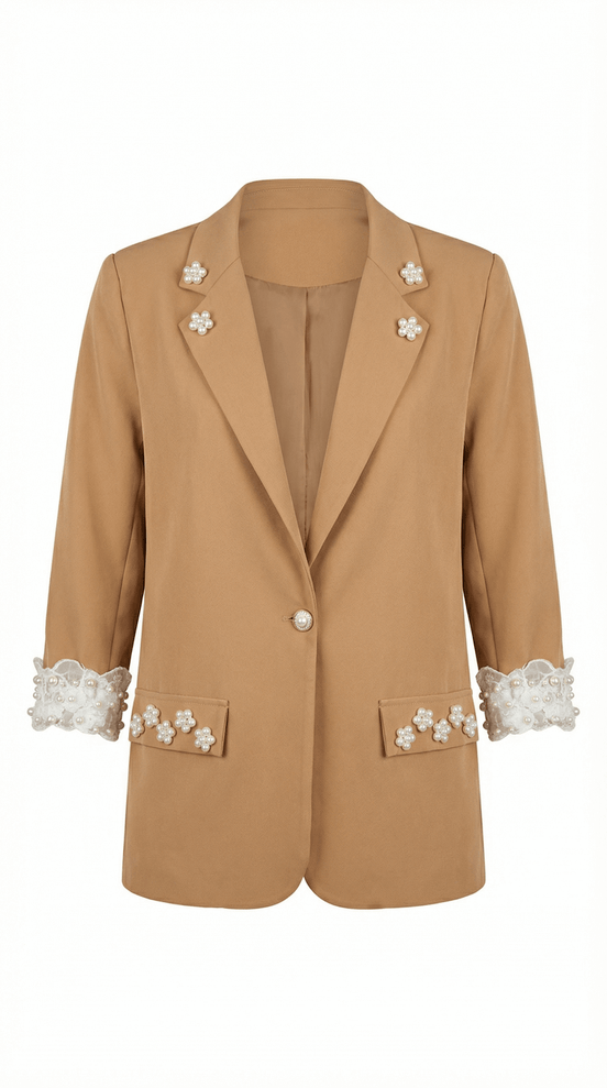 Sacou Statement „Inner Glow” – Camel cu Detalii Pearl - OK Lux. All rights reserved. - 