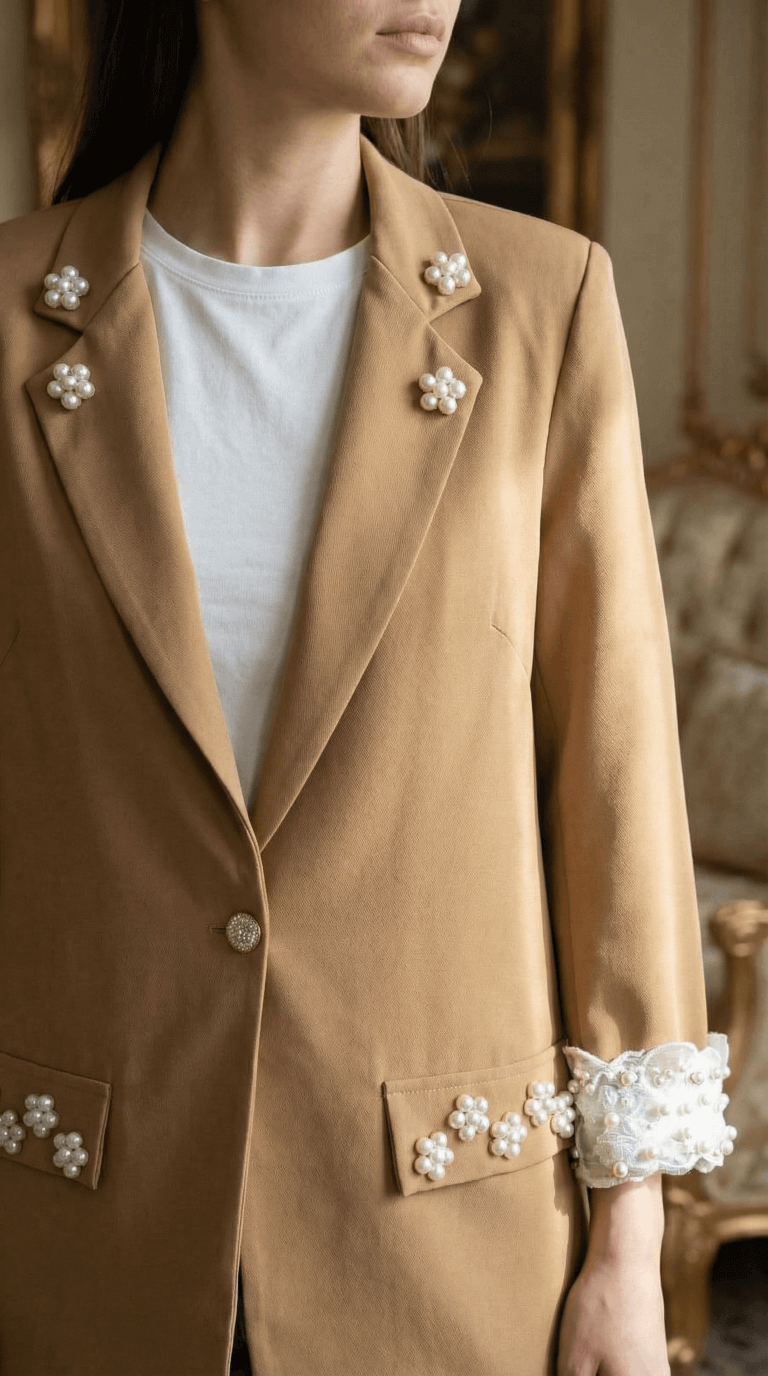 Sacou Statement „Inner Glow” – Camel cu Detalii Pearl - OK Lux. All rights reserved. - 